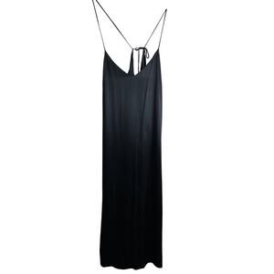 Whimsy + Row Slip Dress Women Large Black Silky Satin Maxi Whimsy Romantic‎